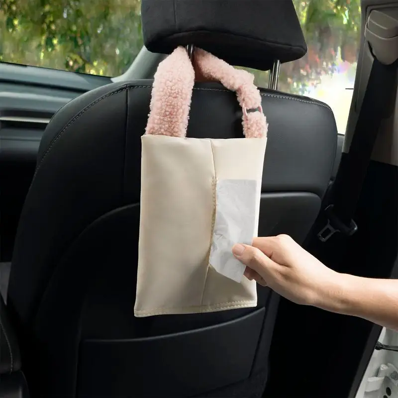 Car Tissue Holder PU Leather Napkin Holder Camping Toilet Paper Holder Tissue Box Holder For Car Back Seat Hangable Napkin Boxes