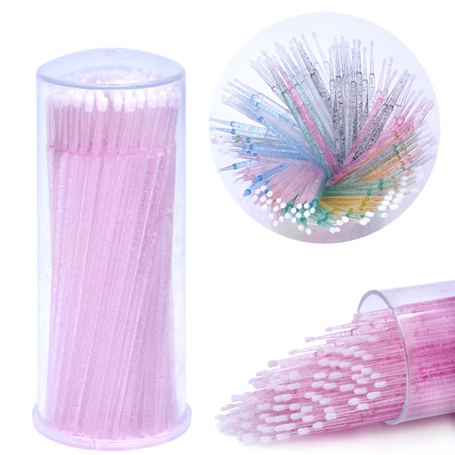 100Pcs/ Bottle Crystal  Eyelash Extension Cleaning Brush Swabs Disposable Wands Stick Spoolies Lash Perm Applicators Wholesale