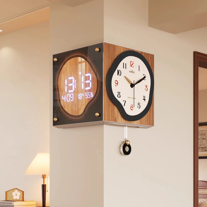 

Modern Corner Clocks with Perpetual Calendar 2025 New Dual Display Digital Wall Clock Vintage Angle Timepiece for Living Room