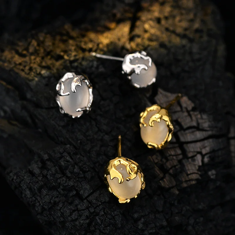 S'STEEL 925 Sterling Silver Individualized White Agate Stud Earing Gifts For Women Trending Products 2023 Dainty Party Jewelry