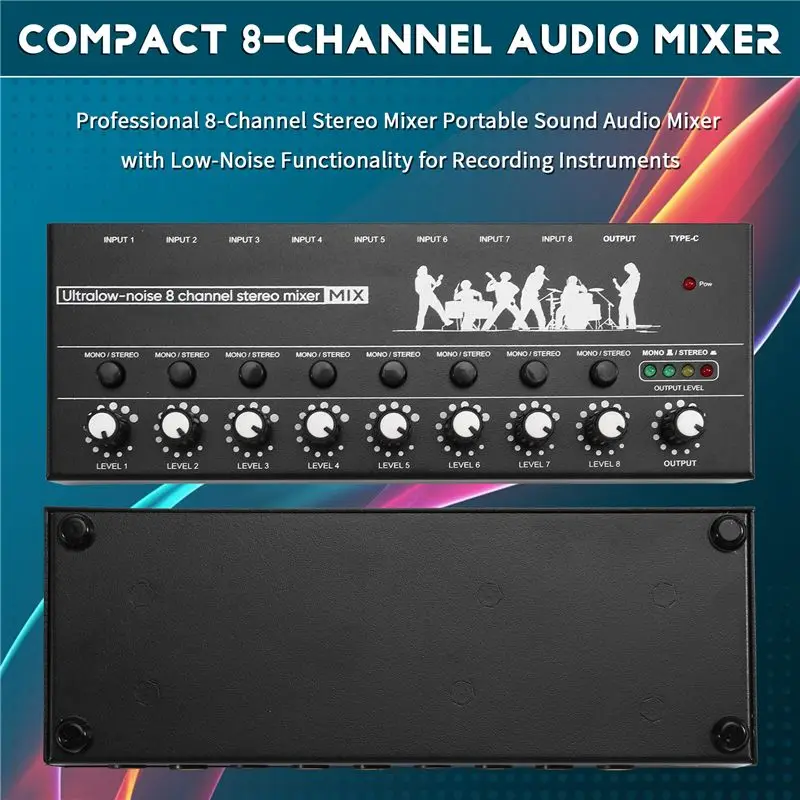 Professional 8-Channel Stereo Mixer Portable Sound Audio Mixer With Low-Noise Functionality For Recording Instruments-Y41A