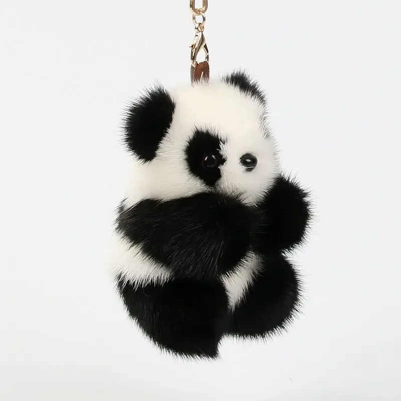 

Car Animal Plush Keychain Panda Bag Pendant Real Mink Fur Pompom Adorable Handmade Toy Fur Bag Ornament Decoration