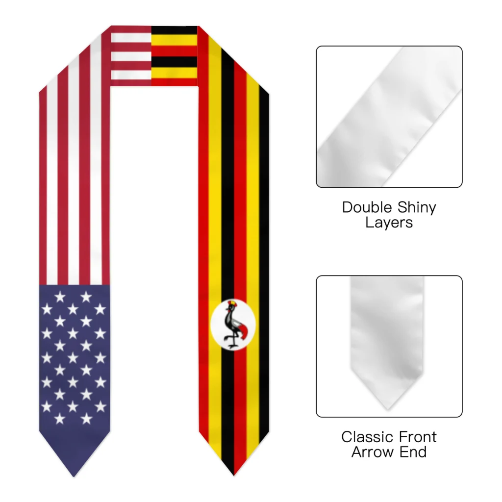 Graduation Sash Uganda & USA United States Flag Stole Shawls Graduate Wraps Scraf International Student Pride Gifts