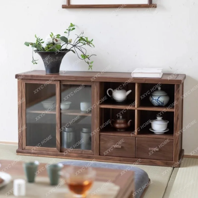

JYGNew Chinese tatami cabinet, black walnut storage floor-to-ceiling tea edge cabinet