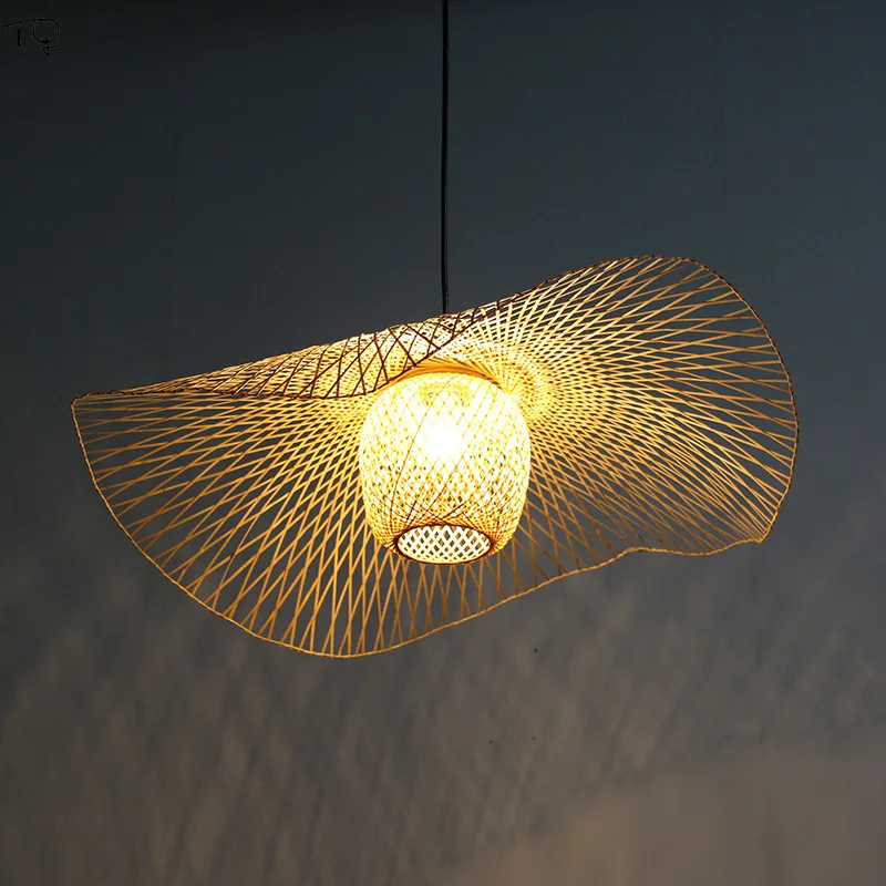 

Japanese Bamboo Hand Knitting Zen Art Straw Hat Pendant Lights Art Decor Living Room Restaurant Teahouse Individual Hanging Lamp