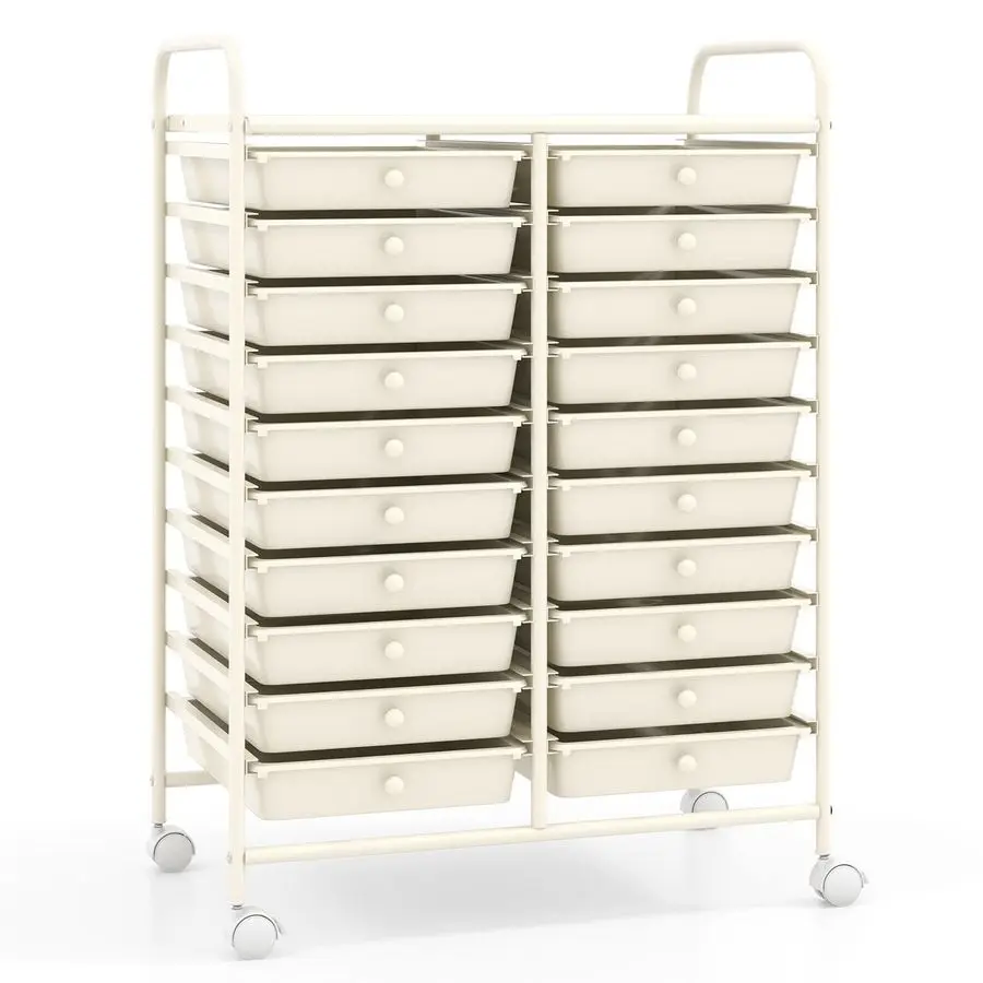 20 Drawers Mobile Storage Trolley, Multipurpose Rolling Cart with Lockable Wheels, Utility Trolley Unit for Home Office Organis