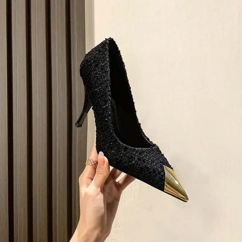 sweet fashion Pumps for Women Shoes Flock 6CM Thin high heels Pointed Toe Slip-On Hollow Solid Shoes Woman Autumn