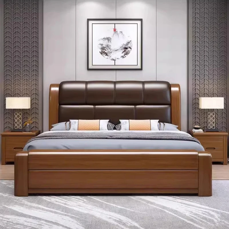 

Двуспальная дизайнерская мягкая кровать, натуральная древесина, высокая спальня, роскошная кровать, спальные столики, мебель в скандинавском стиле