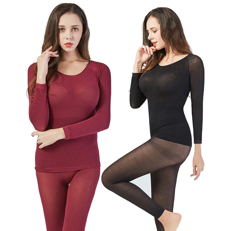 

Ultra-Thin Warm Underwear Set for Women High Elastic Heating Slim Fit Autumn Clothes Pants Long Sleeve One-Piece Suit for Eld...