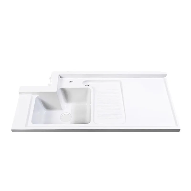 Washing machine countertop with rubbing board single basin double launching basin artificial quartz stone support corner