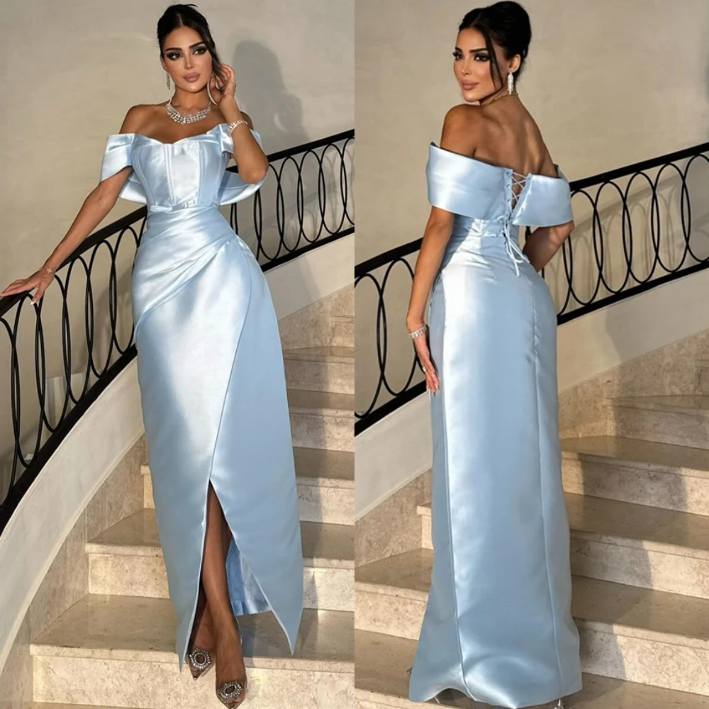 

Customized Graceful Satin Boat Neck Evening Dress Exquisite Mermaid Prom Dresses Delicate Short Sleeves Special Occasion Gowns