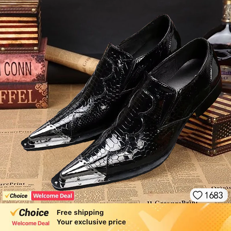 Luxury handmade leather black pointed men's Derby shoes casual shoes party wedding dress shoes men plus size