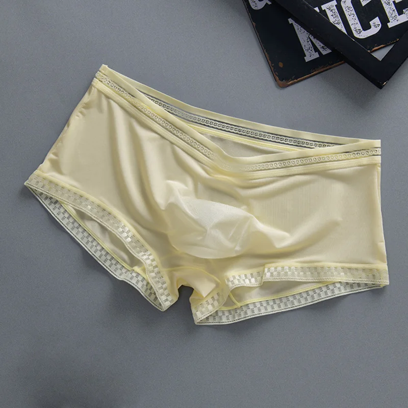 Sexy Hot Selling Ice Silk Men Underwear Seamless Transparent Boxer Shorts Ultra-thin Breathable Comfortable Panties Underpants