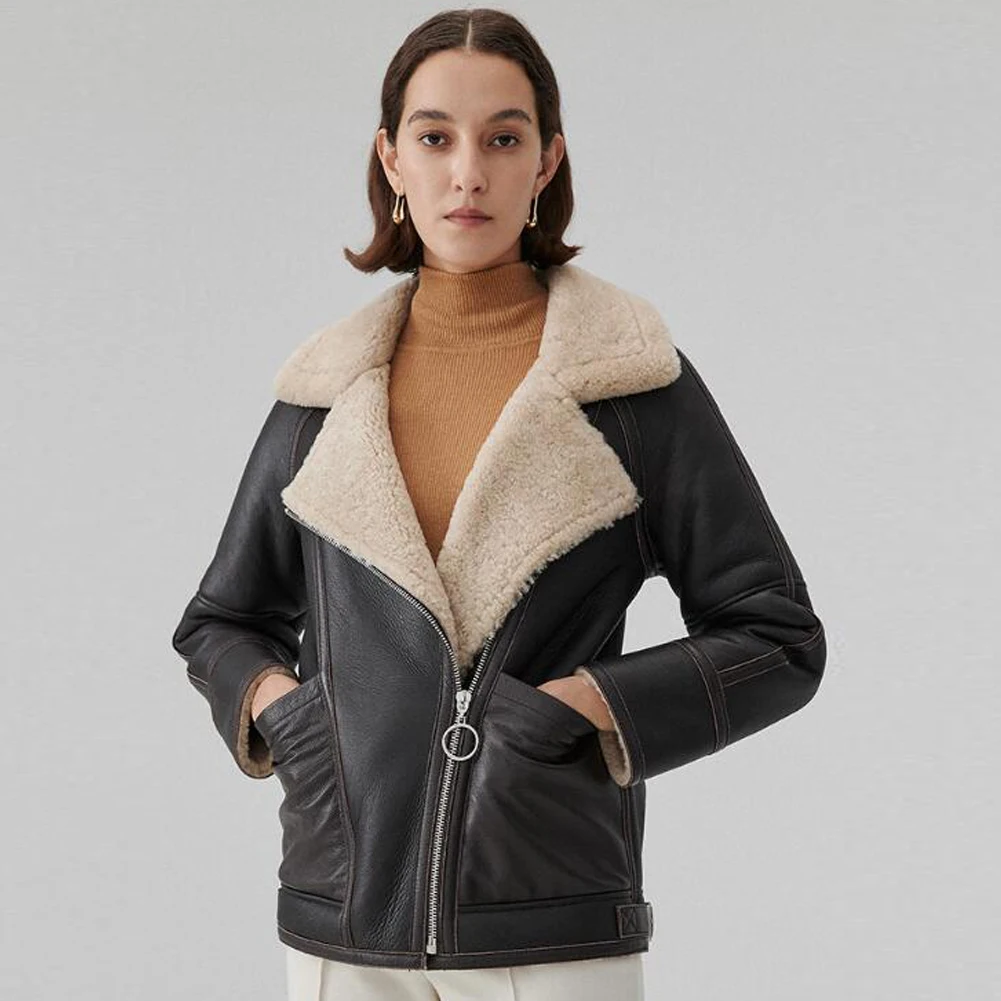 Denny & Dora Womens Shearling Jas Echt Bont Jas Vrouwen Casual Jas Korte Bontjas Womens Winter Jassen