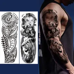 Large Size Wolf Tattoo for Men Waterproof Temporary Tattoo Stickers Fish Totem Big Arm Sleeve Fake Tattoo Women Animal Tatoo