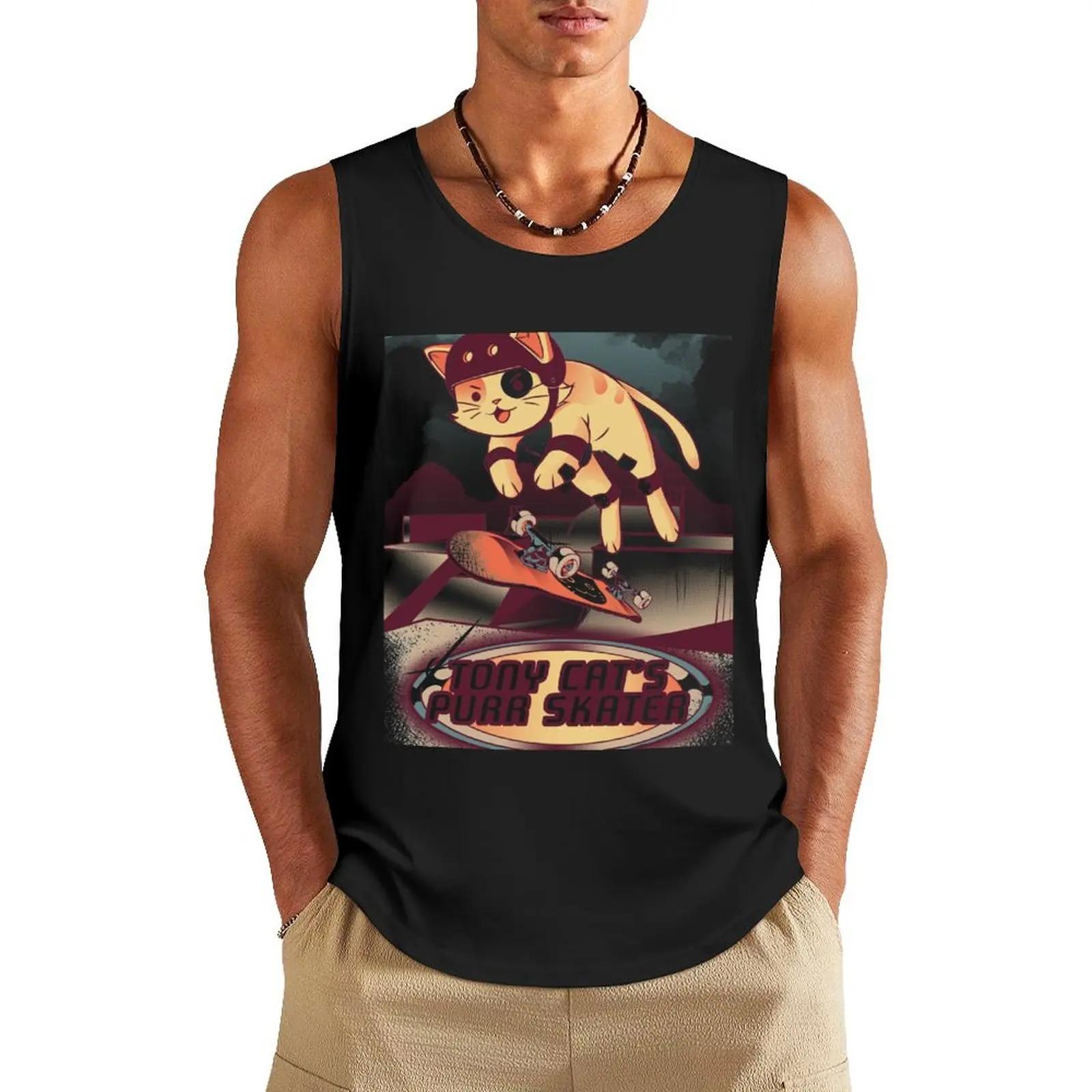 Tony Cat's Purr Skater Tank Top plain t-shirt Men's gym clothing gym clothes man Men's summer clothes 2025