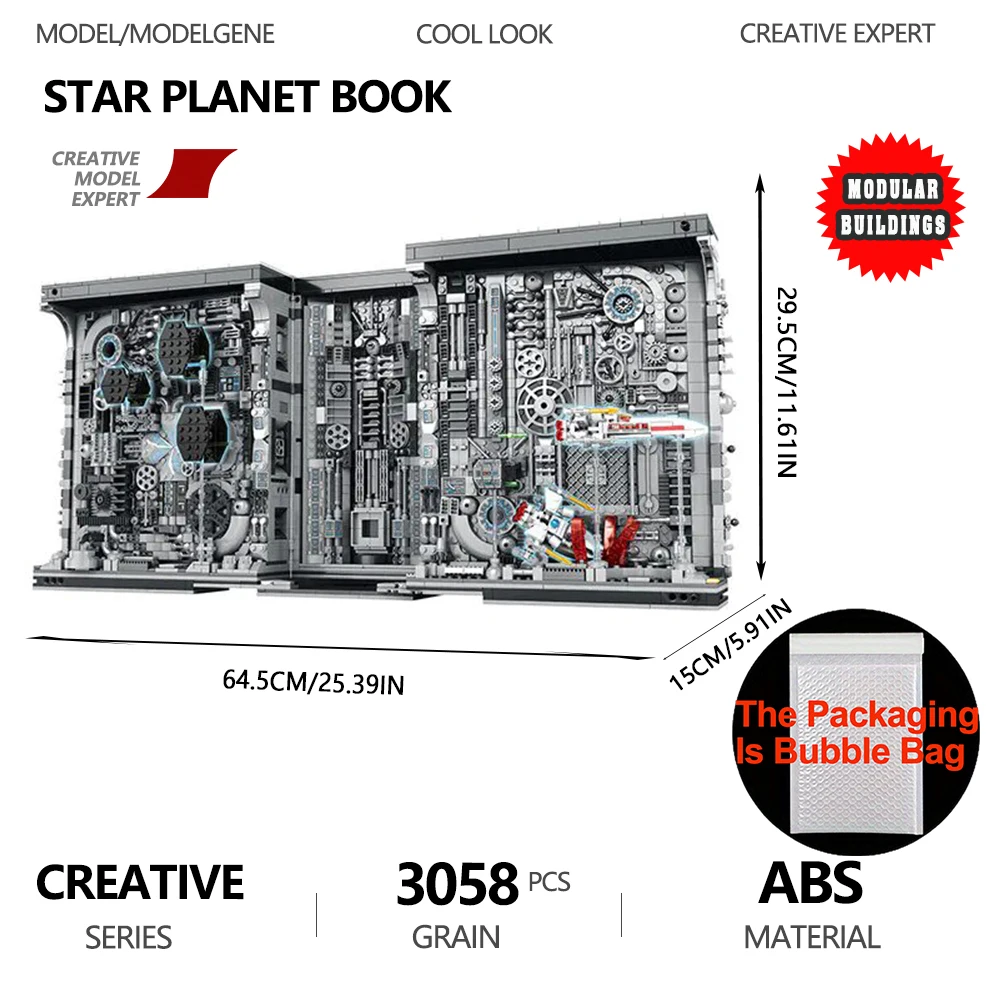 Stern Luft- und Raumfahrt Ansicht Buchhandlung Bausteine Raumstation Buchstütze Haus Modell Ziegel MOC Montage Geburtstag Geschenk Spielzeug Für Kind