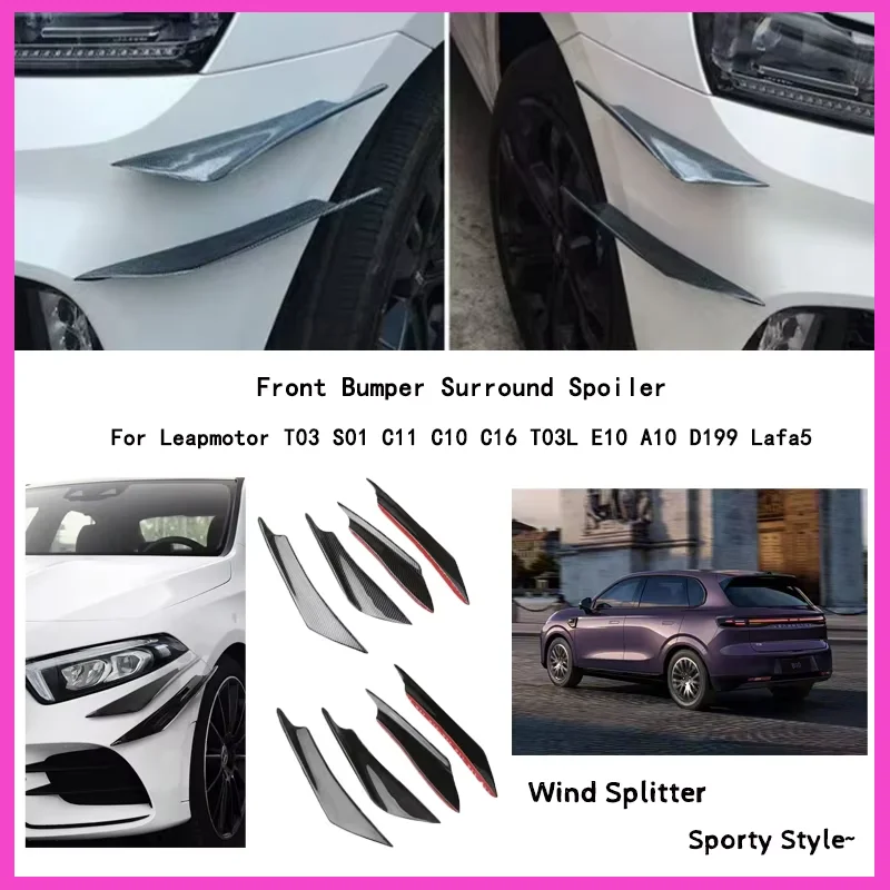 4pcs Car Front Bumper Lip Body Spoiler Canards For Leapmotor T03 S01 C11 C10 C16 T03L E10 A10 D199 Lafa5
