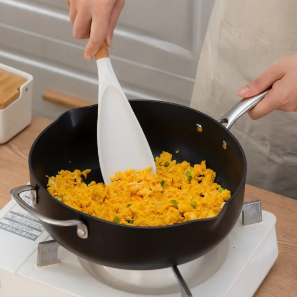 

2Pcs Wood Handle Silicone Salad Spatula Nonstick Simple Cooking Shovel Japanese Style Rice Spoon Complementary Food