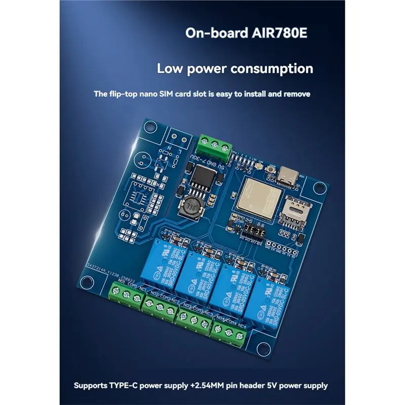 AIR780E-4G وحدة AIR780E 4-قناة وحدة التتابع بلوتوث واي فاي مجلس التنمية DC7-24V TYPE-C