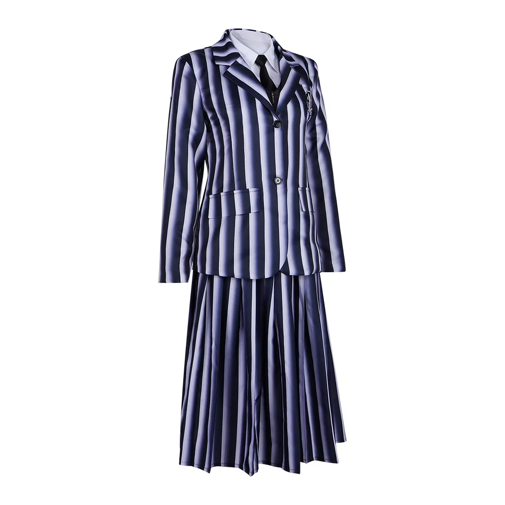 The Addams Family Wednesday Season 2 Cosplay Costume Black Striped School Uniform Halloween Costume - view 3