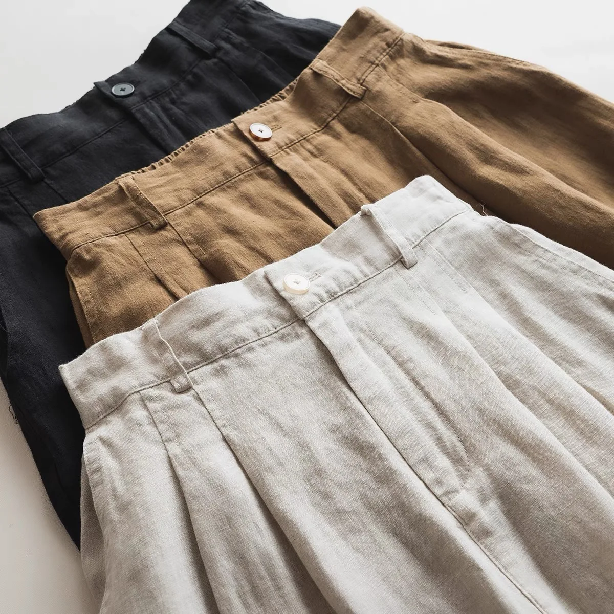 Pantalon à jambes larges en coton et lin pour femmes, taille élastique, ample, amincissant, décontracté, taille haute, Long