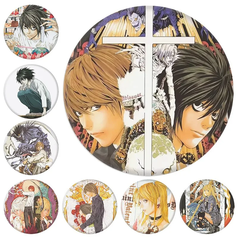 58mm Anime Death Note Enamel Pins Tinplate Round Brooch Cosplay Badge Backpacks Clothing Jewelry Fans Cosplay Accessories Gift