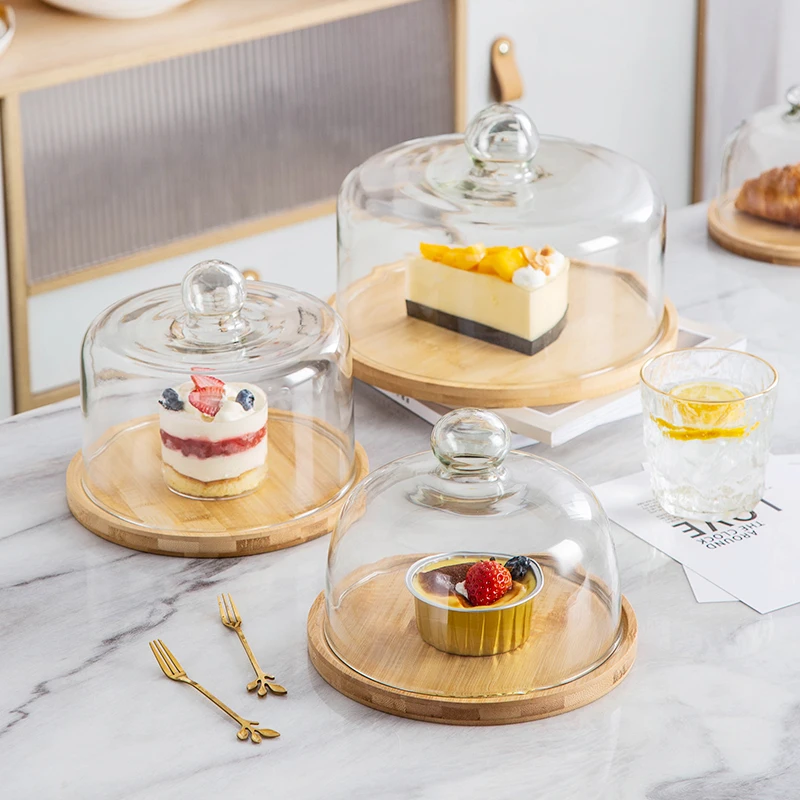 HYS Cake Display Tray Glass Fruit Tray Refreshment Inventory Heart Plate Tasting Tray Glass Cover Cake Decoration with Lid