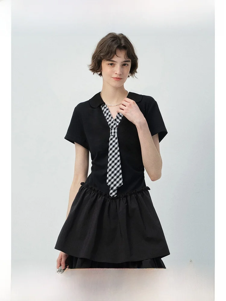 

Летняя повседневная юбка А-силуэта с поясом-лентой на талии для полных женщин, в студенческом стиле, из хлопка, трендовая модель