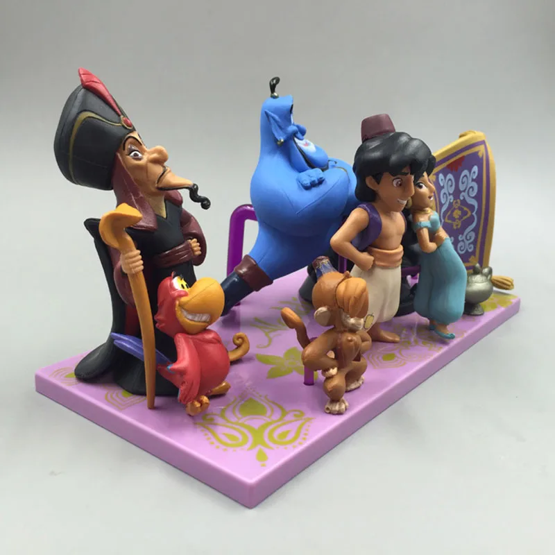 9Pcs/set Kawaii Tales Action Figure Toy Princess Jasmine Monkey Abu Parrot Lago Genie Jafar Cave of Wonders GK Model Kids Gift