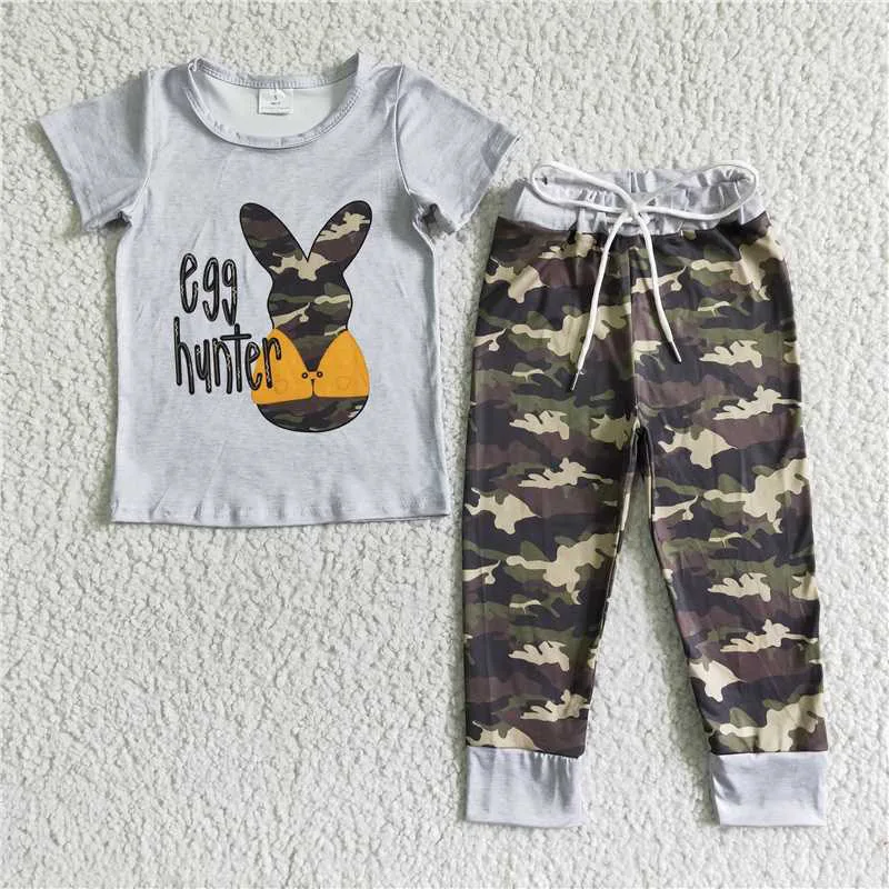 

New RTS Summer Fashion Baby Boys Bunny Short Sleeve Camo Pants Set Boutique Wholesale Children Kids Clothing Outfits