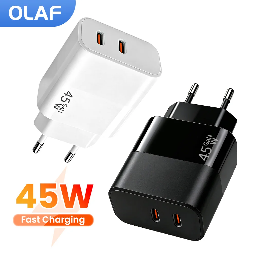 45W 2 Ports Dual USB C Charger Fast Charging QC3.0 PD Type C Charger Quick Charge For iPhone Samsung Huawei Xiaomi Phone Charge