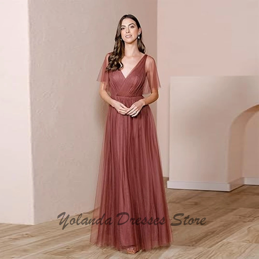 

Customized Deep V Neck Mother of The Bride Dresses A Line Backless Formal Evening Gown Draped Wedding Guest Dress Illusion 2025