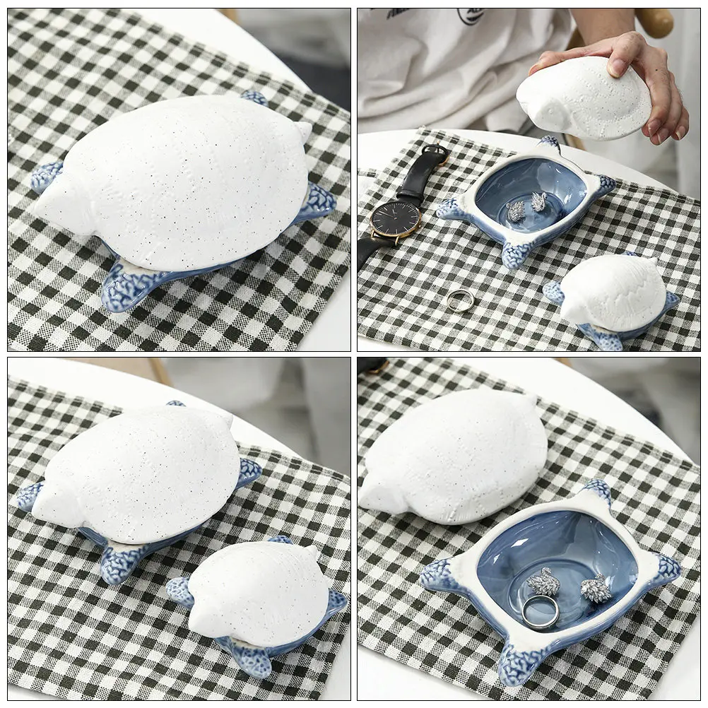 

1 шт. керамический контейнер для хранения с крышкой, изысканная коробка в форме черепахи для украшений, чая, конфет, домашнего декора, настольных поделок, подарков, белый цвет