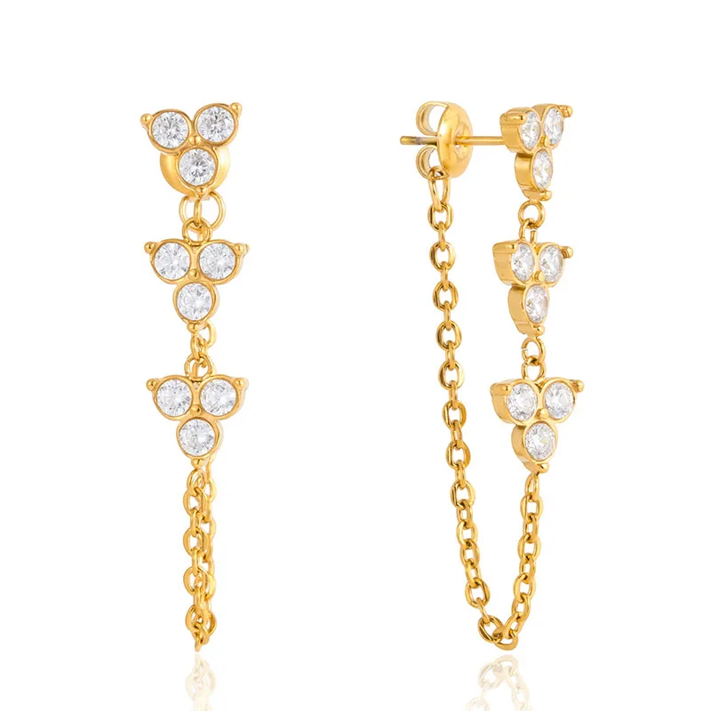 

Apexelle Brand Luxury Jewelry Stainless Steel Earrings For Women Zircon Flower Chain Tassel Earrings Fashion Jewelry