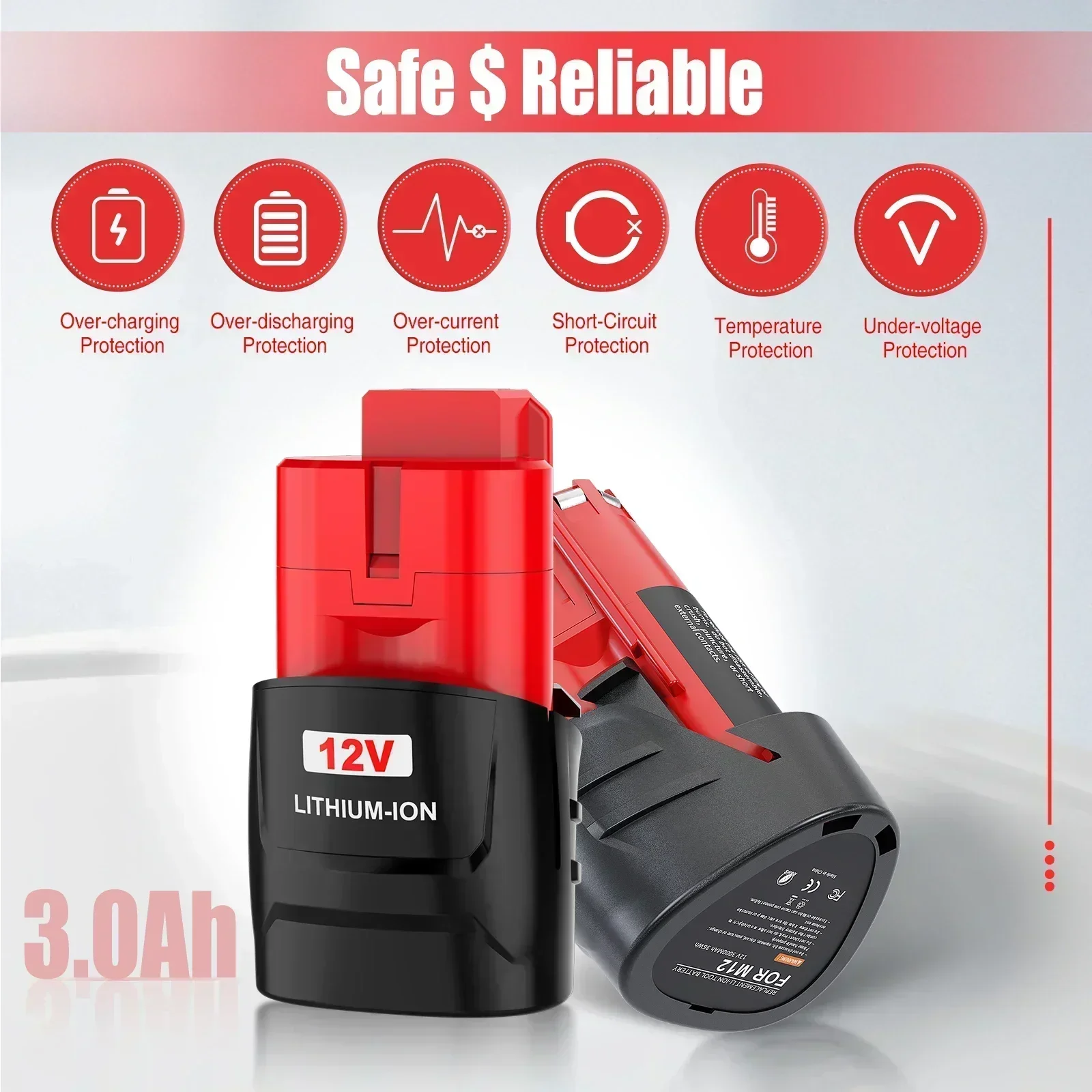 10 kusů 3000 mAh dobíjecí baterie pro Milwaukee M12 pro 12V akumulátorové nářadí 48-11-2402 48-11-2411 48-11-2401 MIL-12A-LI - náhled 5