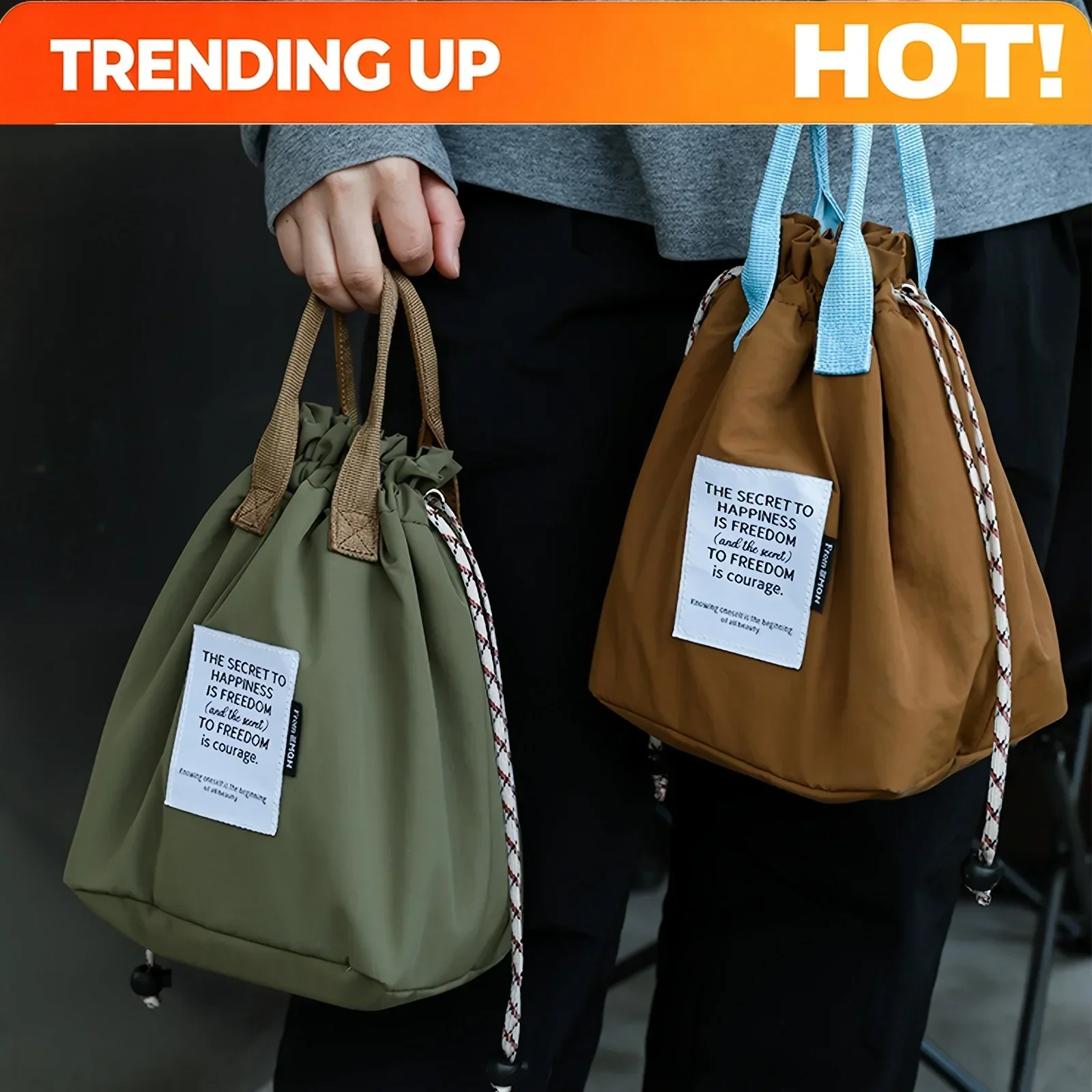 Custom Bag Custom 1pc Vibrant Color Lunch Bag With Drawstring Closure, Insulated For Hot & Cold, Rectangular Polyester Bento Bag