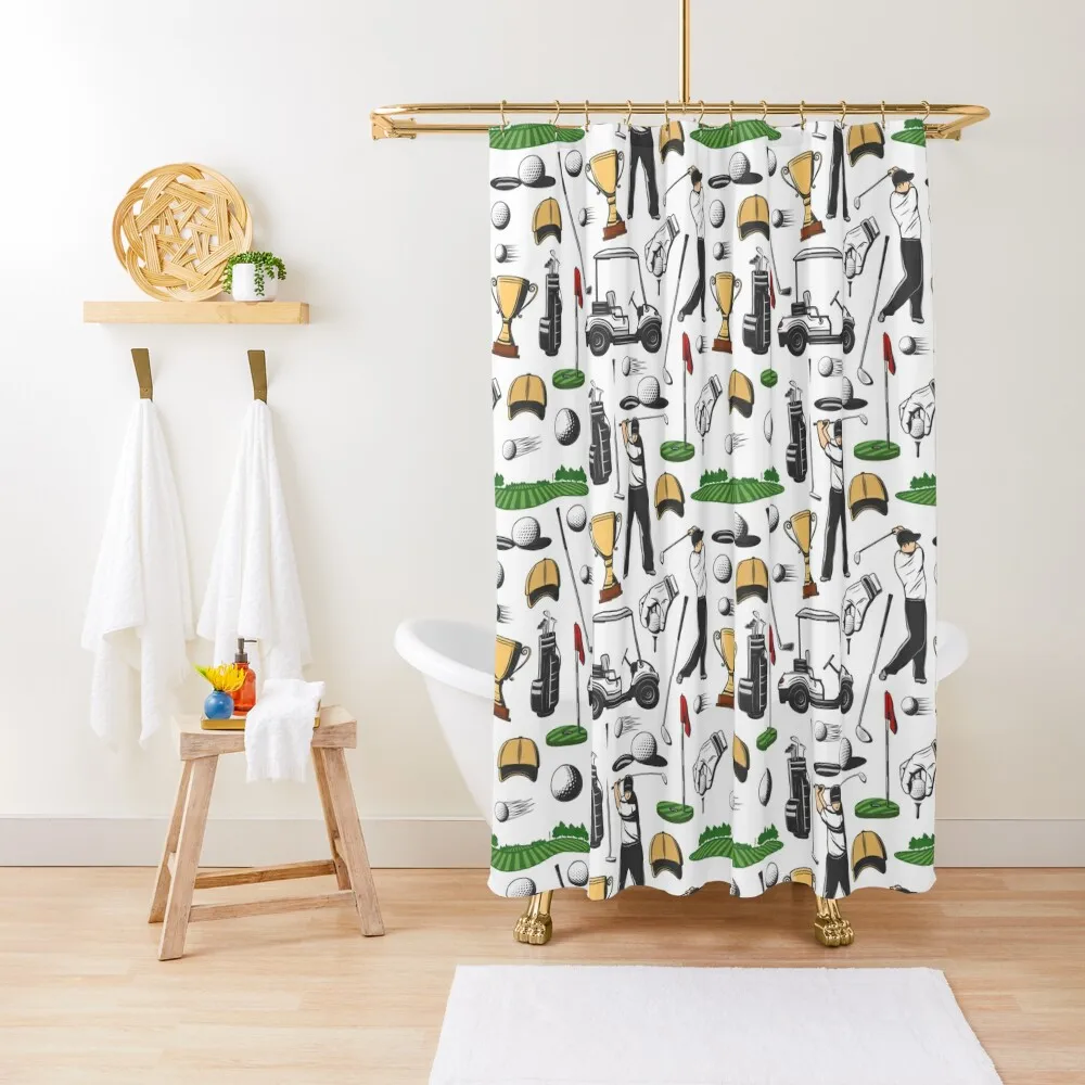 

Green Golf Golfing Clubs Trophy Putting Tee Shower Curtain Modern Showers For Bathroom Anime Shower Bathroom Showers Curtain