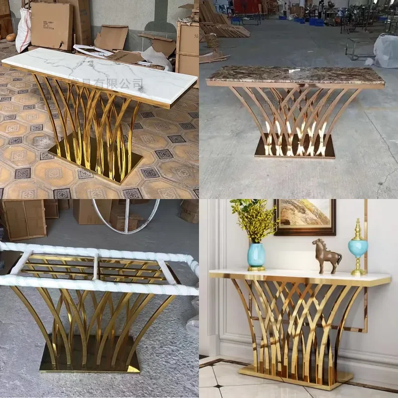 Nordic Marble Entrance Table Light for Luxury Simple Wall Corridor Aisle Stainless Steel Entryway Table for Entrance Door
