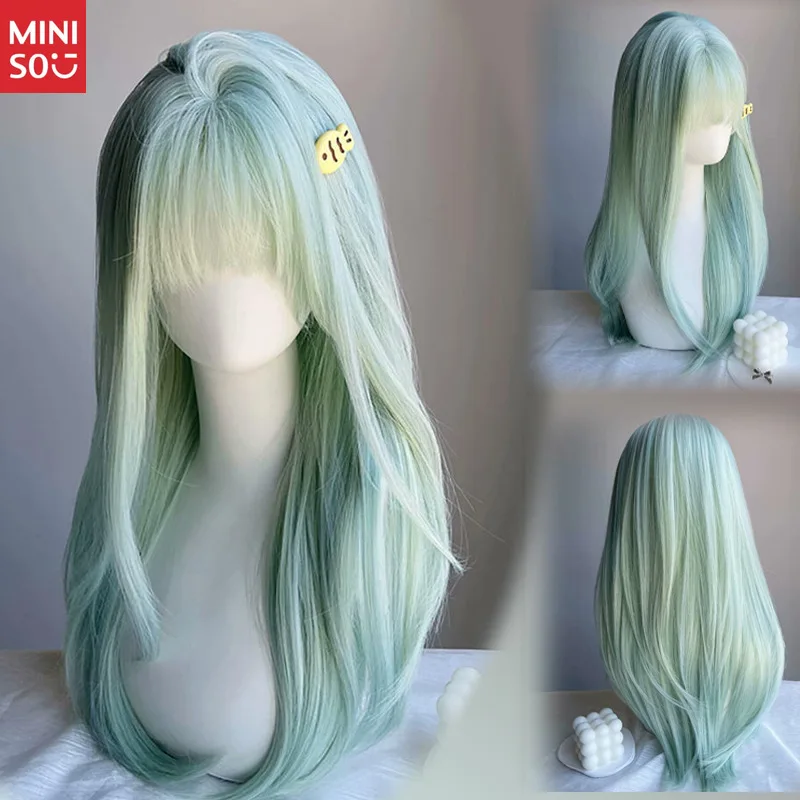 

Мятно-молочно-зеленый парик, женский полный головной убор, летний тонкий Jk, милый белый, длинные прямые волосы, натуральный имитационный парик, чехол