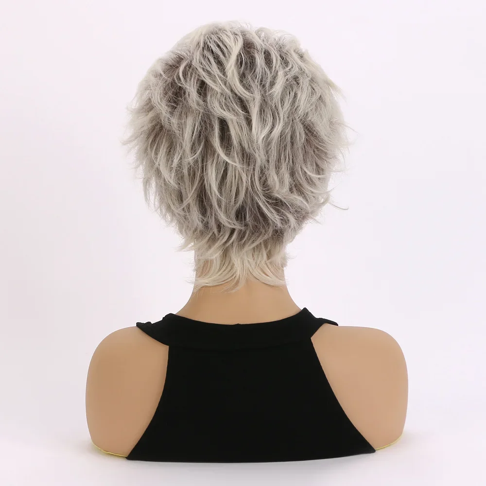 Pixie Cut Hairstyle Short Blonde Wigs Natural As Real Hair Soft & Healthy Synthetic Hair with Bangs Cosplay Party Wig for Women