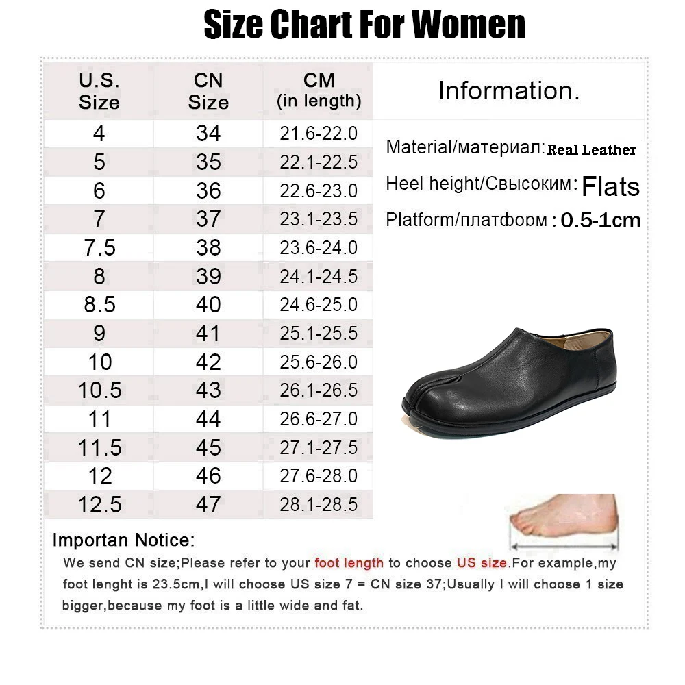 New Genuine Leather Split Toe Tabi Shoes Women Slip-On Tabi Flats Women Leather Ninja Split Toe Pig Feet Shoes Chaussure Femme