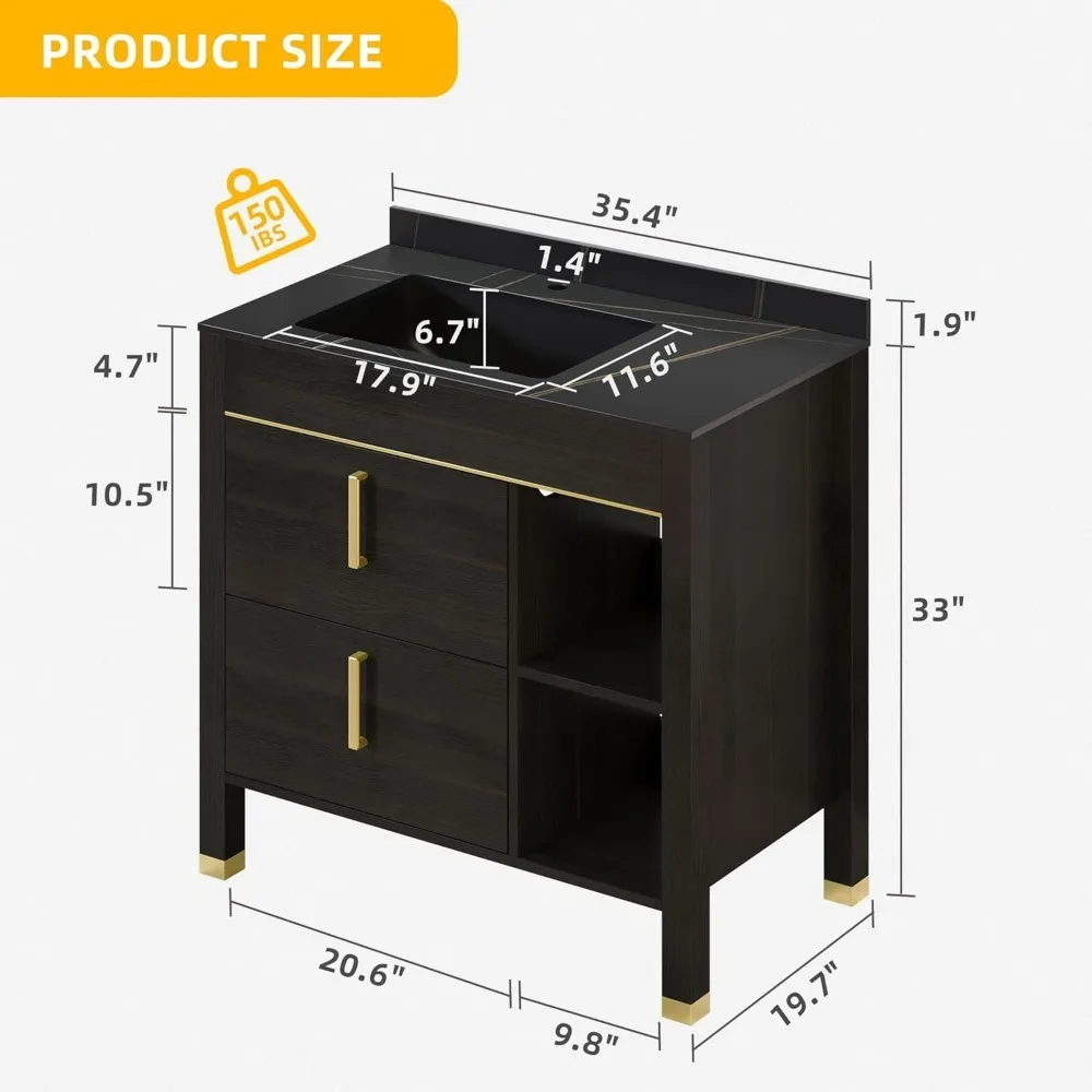 Bathroom Vanity with Sink Combo, Bathroom Cabinet Storage with Sintered Stone Countertop & Acrylic Basin Sink and 2 Drawers