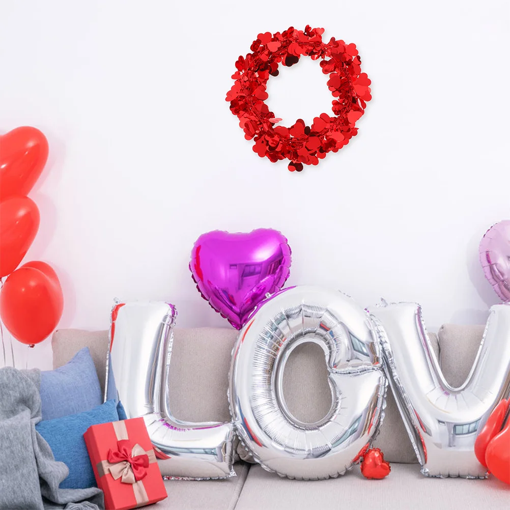 

2Pcs Valentine's Day Heart Garland Red Romantic Wedding Home Decor Party Hanging Decoration 75 Long Heart Shaped Wreath