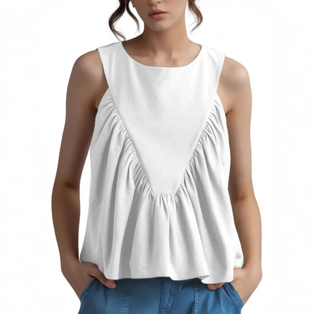 

2025 New Summer Round Neck Sleeveless European and American Casual Fashion Women's Top Shirt
