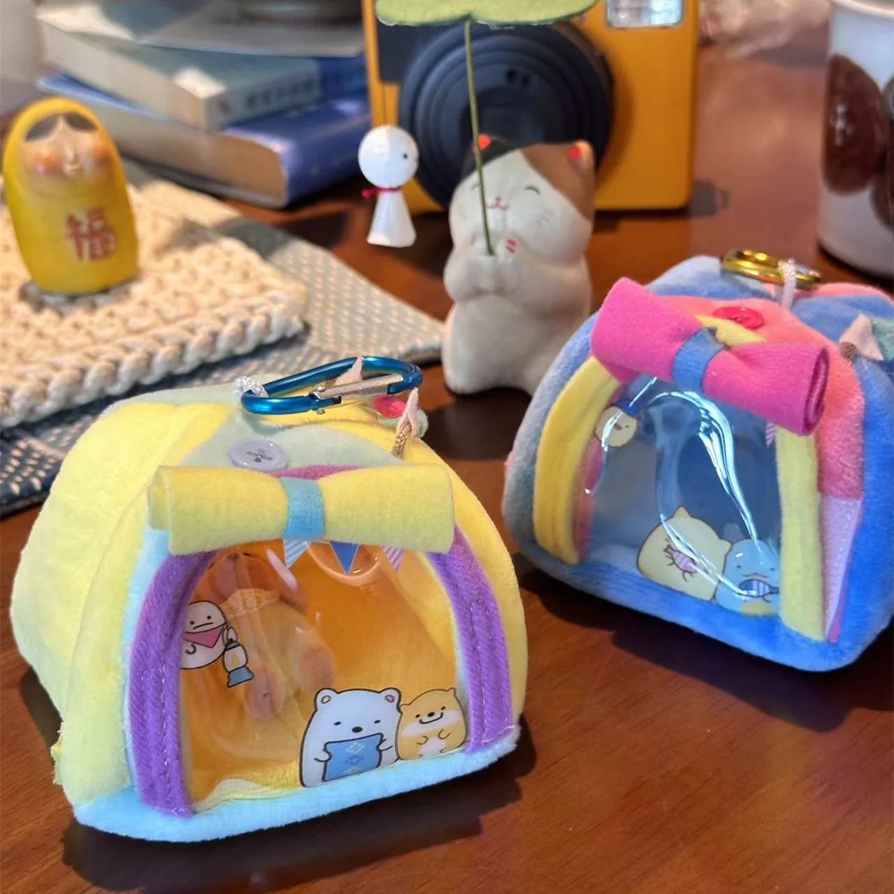 

Cute Doll Plush Tent Backpack Pendant Mini Pain Bag Coin Purse Headphone Cable Storage Bag Portable Wallet Creative Bag Decor