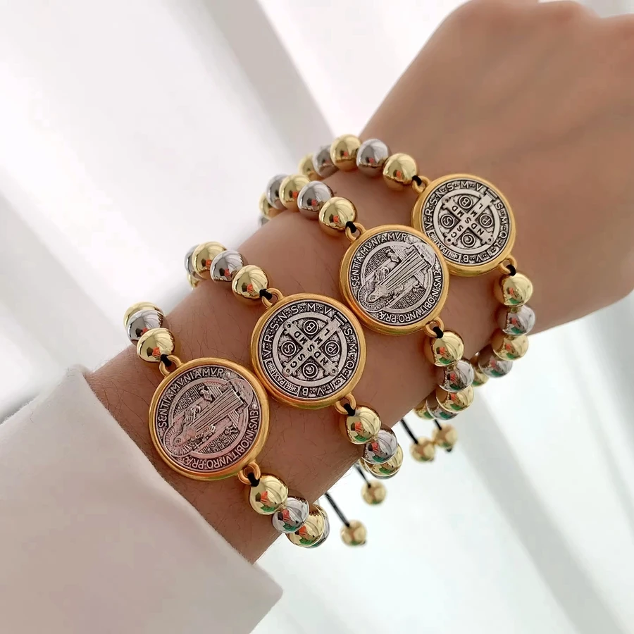 

5Pcs Fashion Handmade Gold Silver Beads Religion virgin Jesus Adjustable Woven Bracelet for women men jewelry Gift