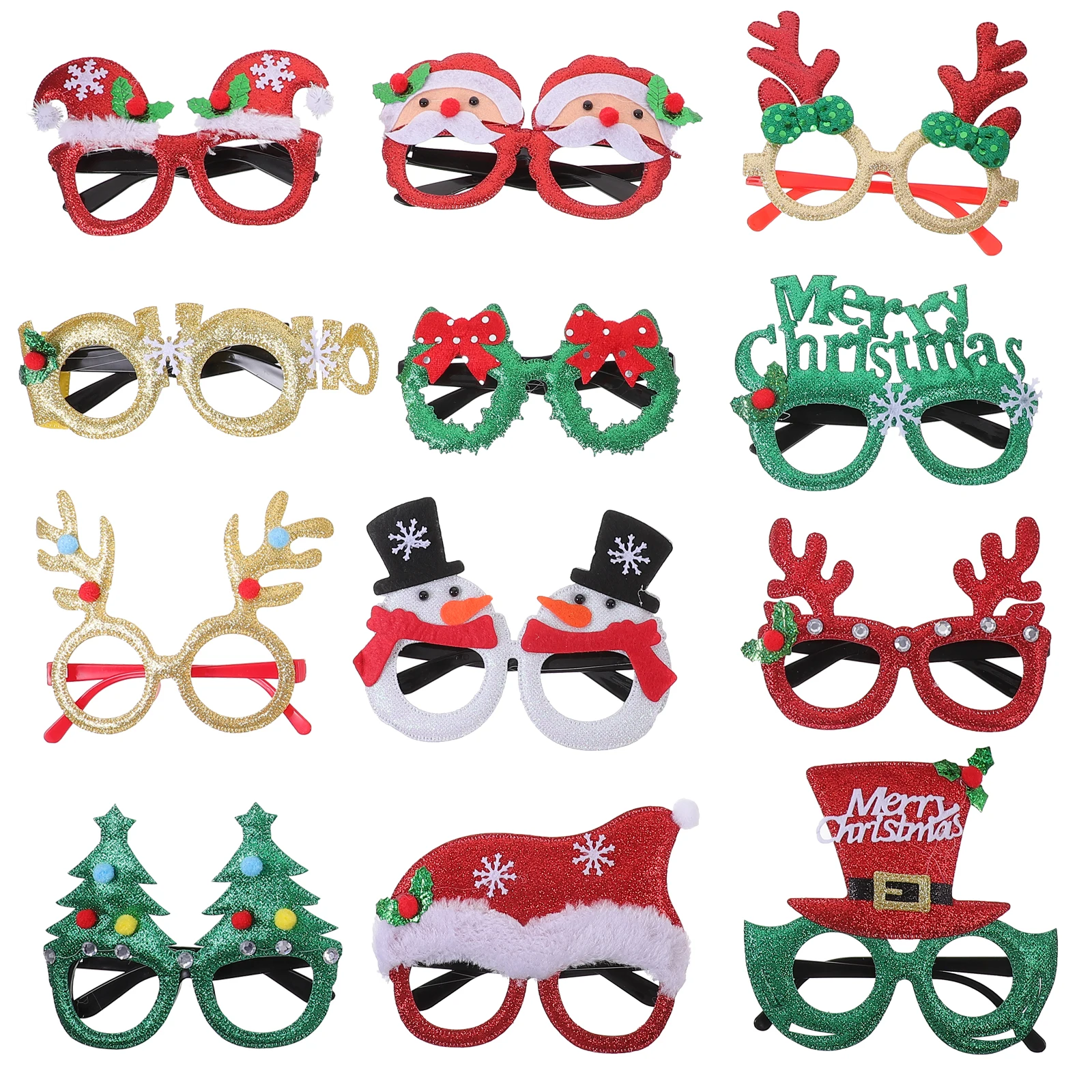

12pcs Christmas Glasses Hat Set Xmas Party Eyewear Non-woven Festive Photo Props Holiday Gift Cosplay Decor For Kids Adults