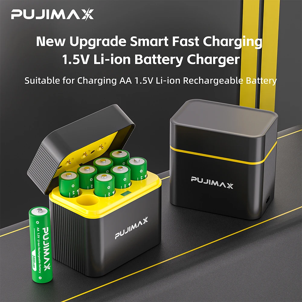 

PUJIMAX 1.5V AA Li-ion Rechargeable Battery Charger 8-Slot For AA Battery Rechargeable 1.5 With Led Indicator Constant Output