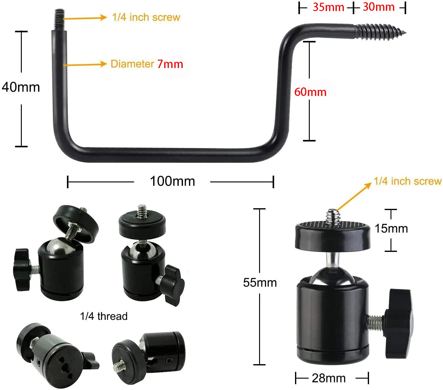 4 Pack Hunting Trail Cameras Tree Bracket Mount Holder with 1/4 inch Screw in for wildlife, nature and trap cameras, 1/4